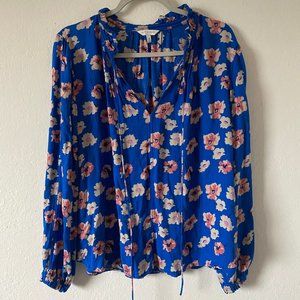 Lucky Brand Womens Blouse Size M Blue Floral V Neck Long Sleeve Feminine Top